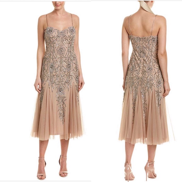 Aidan Mattox sequined spaghetti strap column dress - Picture 2 of 6